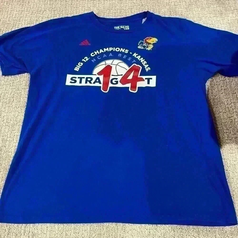 Kansas Jayhawks Adidas Big 12 14 Straight Conference titles shirt size L
